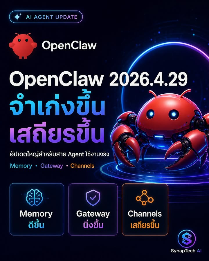 🦞 OpenClaw 2026.4.29 มาแล้ว — Agent เริ่มจำงานเก่งขึ้น คุมแช…