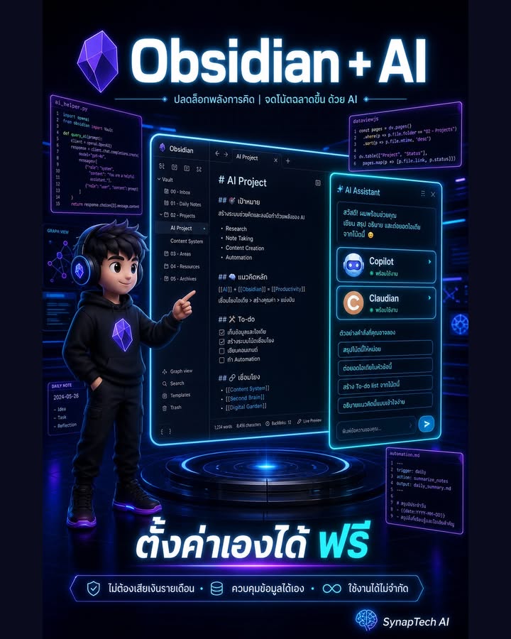 โครตดีโครตแนะนำ ตั้ง AI ใน Obsidian ให้เป็น second brain จริ…