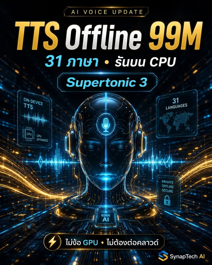 TTS offline 99M parameters 31 ภาษา — รันบน CPU ก็ได้