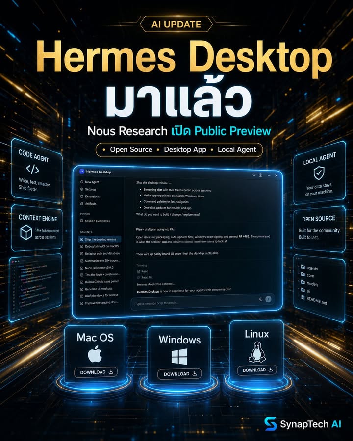 🚨 ข่าวด่วนสาย AI Agent: ที่มาแรงแซงทางโค้ง Hermes Desktop มา…